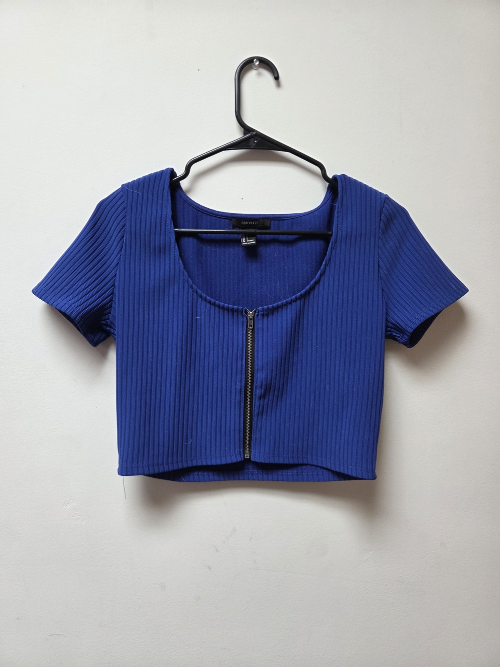 Forever 21 Cobalt Ribbed Zip Crop Top